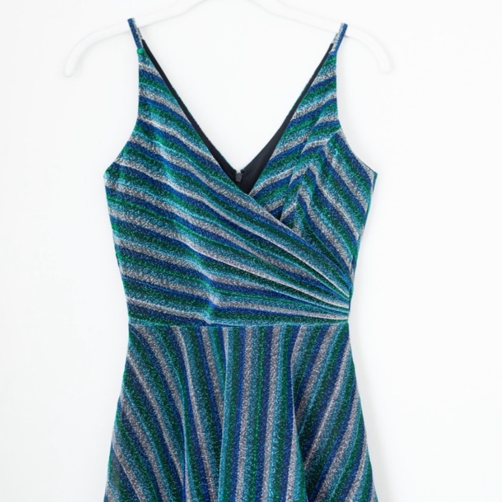 Dress the Population Lena Dress: Striped Maxi Dress - Blue and Green - Picture 6 of 13